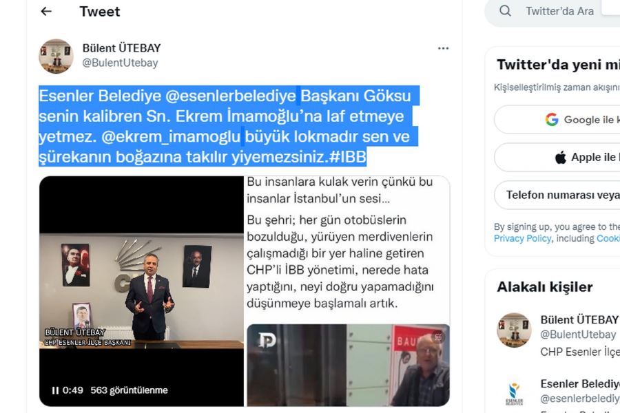 Bülent Ütebay, Göksu’ya ” İmamoğlu’na laf etmeye senin kalibren yetmez”