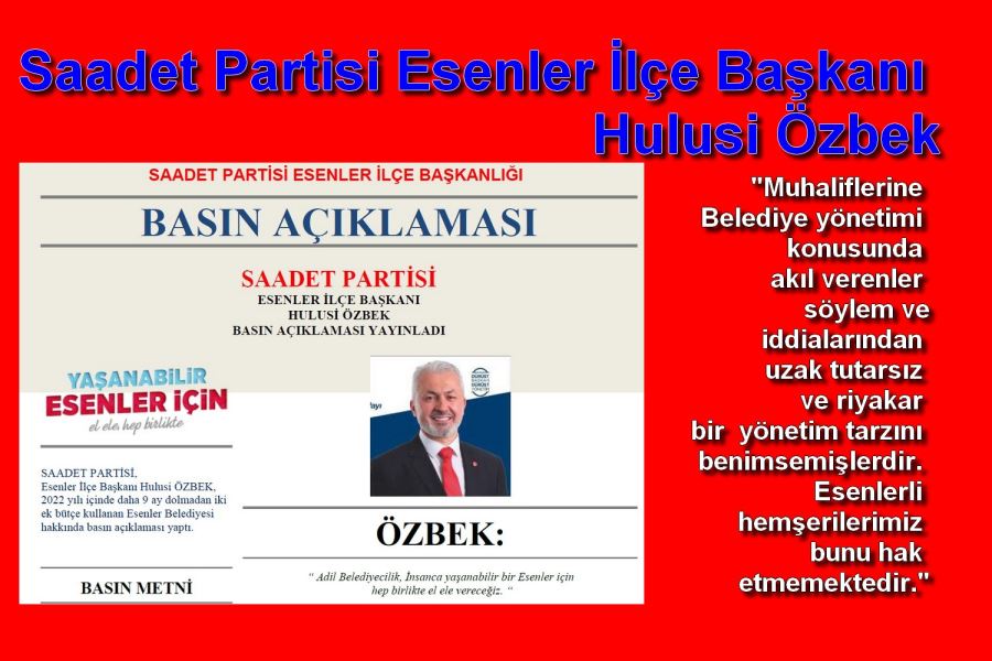 Hulusi ÖZBEK “bu anlayış, savurganlık ve duyarsızlık ile iflasa doğru gider”