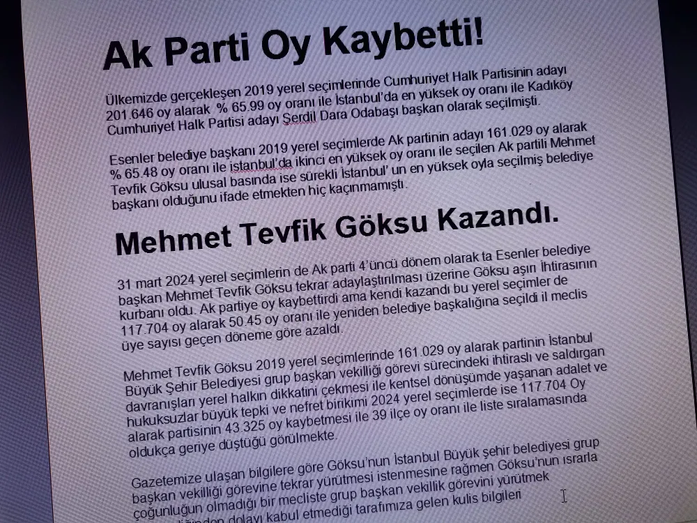 Ak Parti Oy Kaybetti,GÖKSU Kazandı
