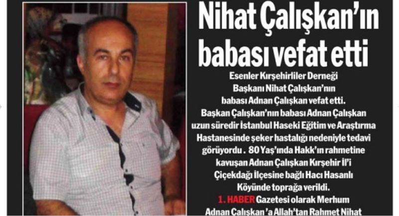 Nihat Çaliskan`in babasi vefat etti